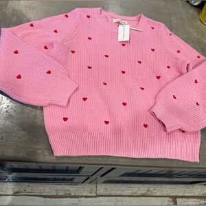 Lucky Brand Pink Sweater with sewn red hearts♥️ I have this in white too!Zoom in